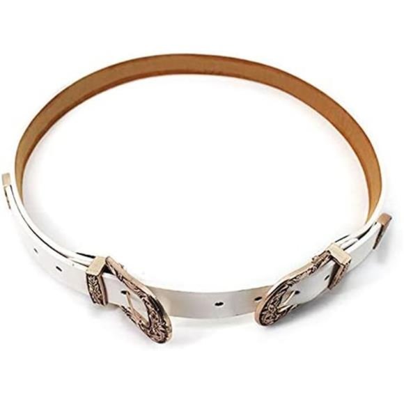 CLARA Vintage Western Waist Belt Double Buckle Belt PU Leather Waistband